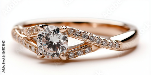 Elegant engagement ring with round diamond and rose gold band