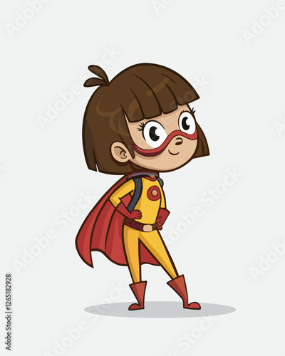 Girl wearing superwoman costume isolated on white background.