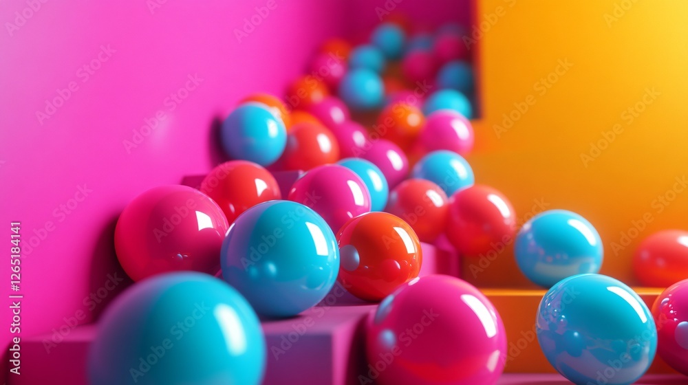 3D Render of Colorful Balls Rolling in Studio