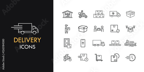 Delivery line icon set, outline web icon collection containing  Shipping, Logistics, Packages, and more, vector illustration in line style 