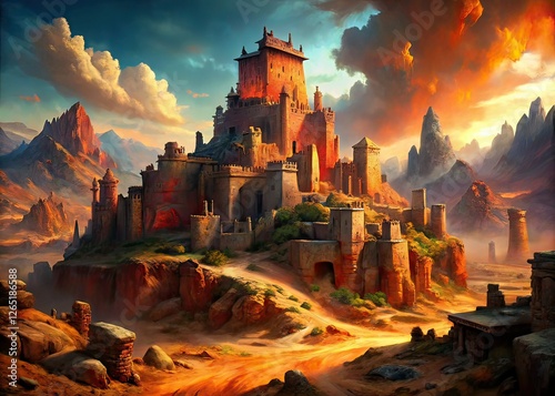 Ruined Fortress Tilt-Shift Desert Overrun Evil Fantasy photo