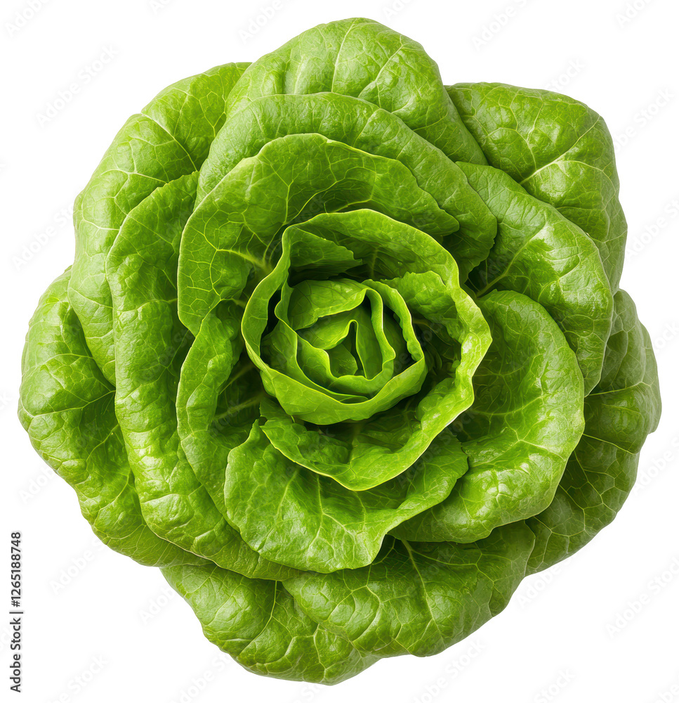 Obraz premium Overhead View of Fresh Green Butter Lettuce Head on Transparent Background