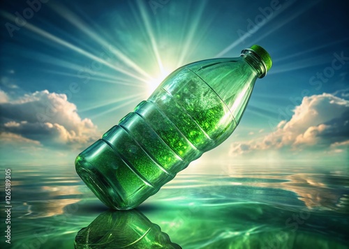 Surreal Green Plastic PET Bottle Isolated on Background photo