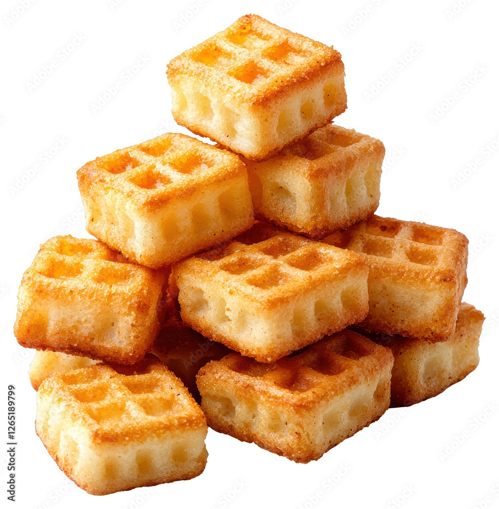 Pile of Golden Square Waffles on a Transparent Background with Grid Pattern Pile of Golden Square Waffles on a Transparent Background with Grid Pattern