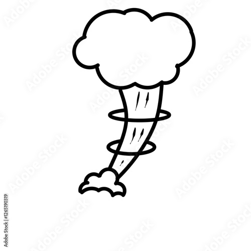 This is a black and white image of a cartoon-style tornado