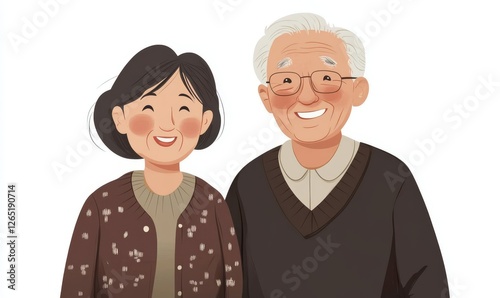 Portrait Asian old couple Smile and show love to each other isolated background