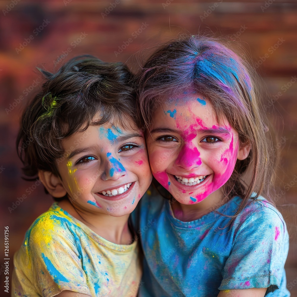 Fototapeta premium little boy an girl playing Colors on holi festival