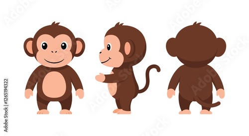The monkey transitions from a front view to a side view, showcasing its playful nature and design.
