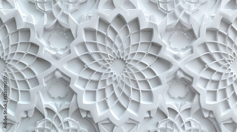 Fototapeta premium Abstract Islamic background in white, featuring seamless and intricate Arabian patterns, delicate design