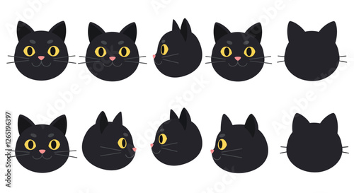 The black cat changes expressions and angles between the first and second frames, highlighting its playful nature.