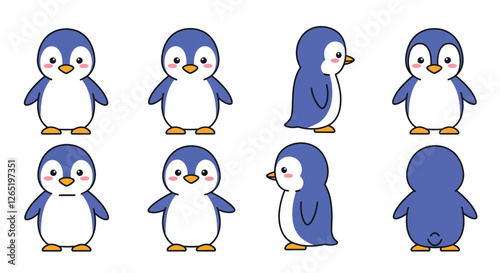The animation transitions from facing forward to a side view and then to a back view.