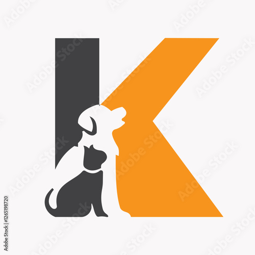 Initial Letter K Pet Care Logo Design Concept With Dog Symbol