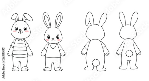 The transition shows a bunnys outfit change from striped to solid, enhancing its playful character.