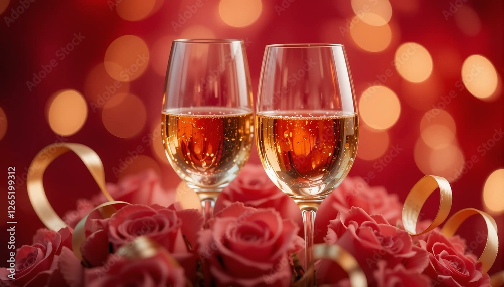 Romantic Close-Up of White Wine and Red Roses Romantic Close-Up of White Wine and Red Roses
