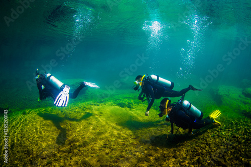 Fototapeta Naklejka Na Ścianę i Meble -  Chizhou City, Anhui Province - Diving at the bottom of the lake and island scenery