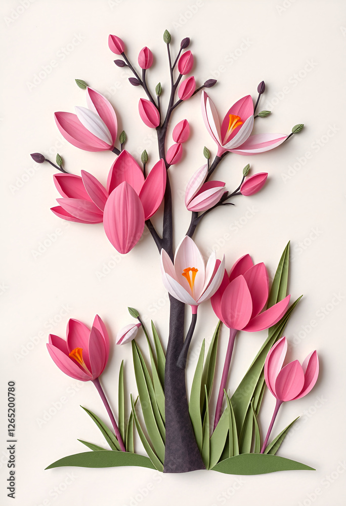 Obraz premium composizione a tema floreale, fioriture primaverili in tecnica di collage