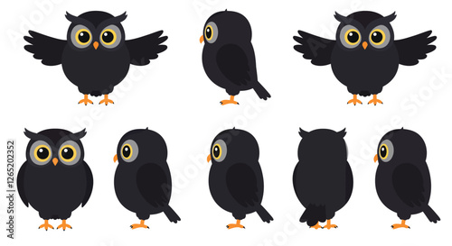 The first frame shows the owl with wings spread, while the second frame shows it in a side view.