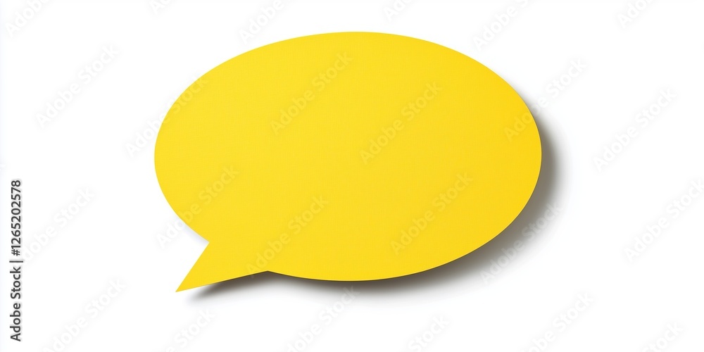 Vibrant yellow speech bubble on clean white backdrop casting subtle shadow Communication and conversational themes Vibrant yellow speech bubble on clean white backdrop casting subtle shadow Communication and conversational themes