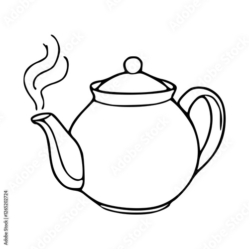 a black and white drawing of a traditional teapot for coloring pages