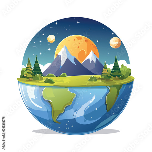 cartoon earth galaxy landscape background. vectors eps image. Ai generated images