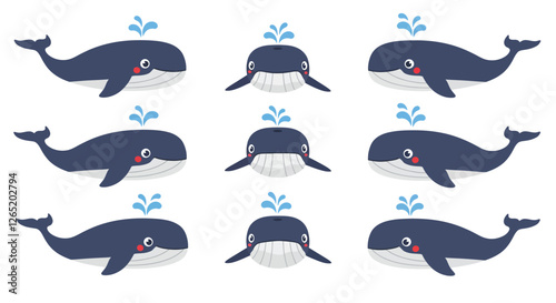 The first frame shows whales diving, while the second frame displays them playfully swimming together.