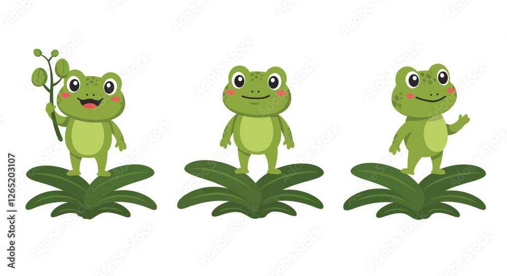 The first frame shows a happy frog, while the second frame features a friendly wave gesture. The first frame shows a happy frog, while the second frame features a friendly wave gesture.