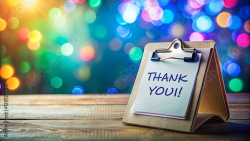 Thank You So Much! Metal Clipboard with Blank Paper, Bokeh Background - Gratitude Card