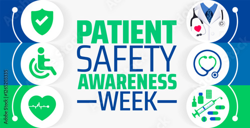 Patient Safety Awareness Week background banner or poster design template. observed every year in March. Holiday concept. Use to any Template, card, poster, placard, template.