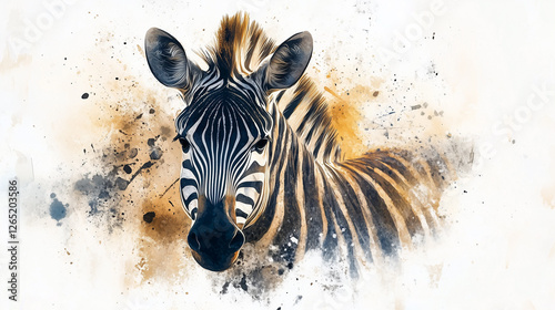 Zebra on abstract watercolor background..