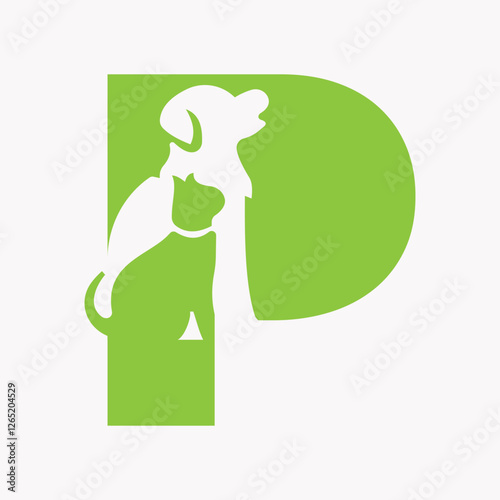 Initial Letter P Pet Care Logo Design Concept With Dog Symbol