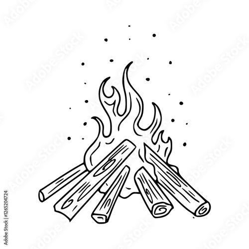 a black and white drawing of  a campfire for design element