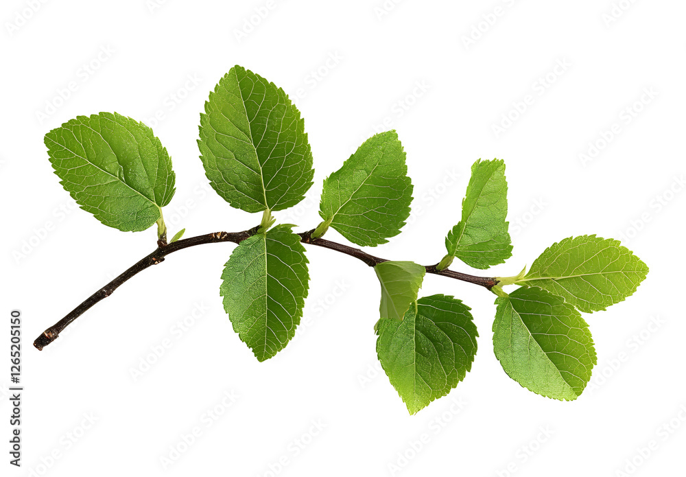 Fresh twig with green leaves isolated on white or transparent background Fresh twig with green leaves isolated on white or transparent background