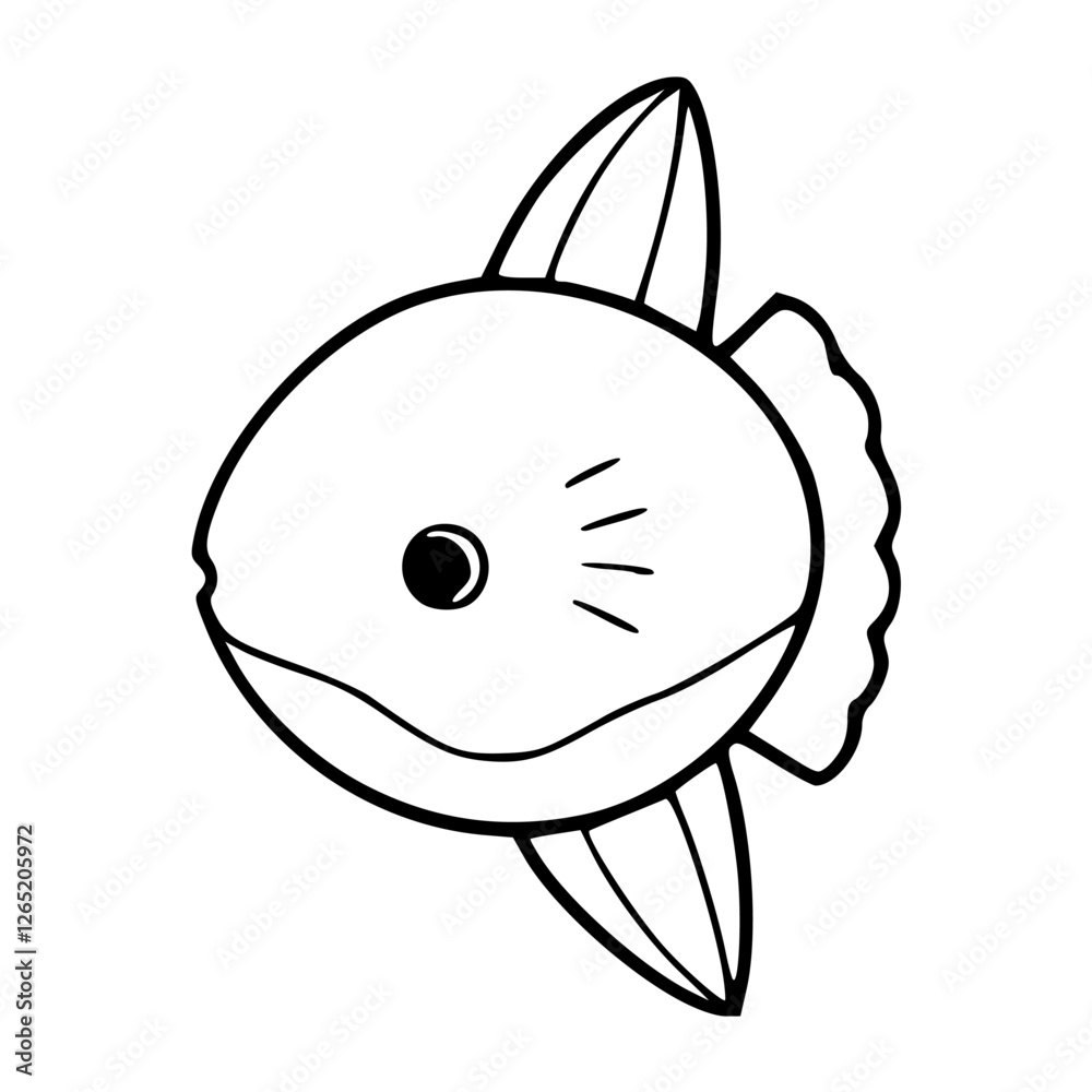 a black and white drawing of a cute smiling sunfish cartoon for coloring page a black and white drawing of a cute smiling sunfish cartoon for coloring page