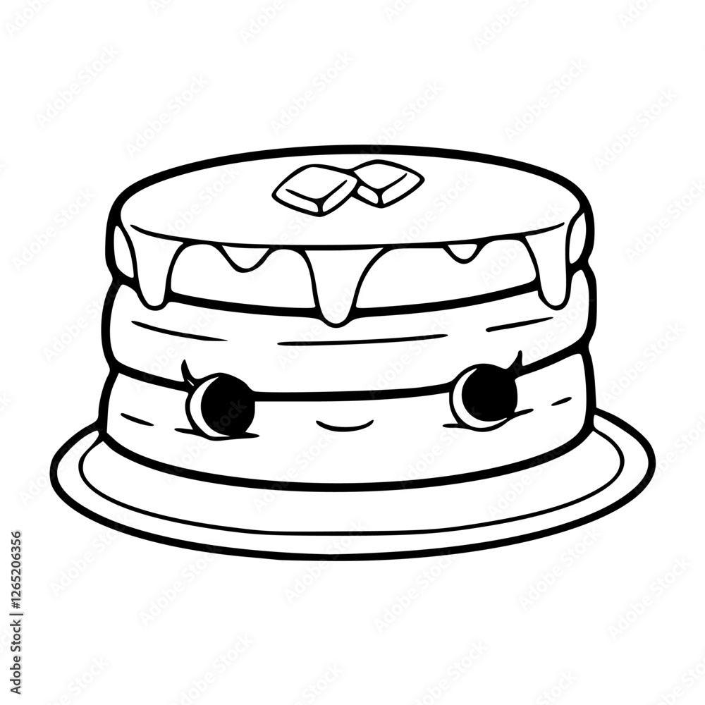 a black and white drawing of a cute smiling pancake cartoon for coloring pages a black and white drawing of a cute smiling pancake cartoon for coloring pages