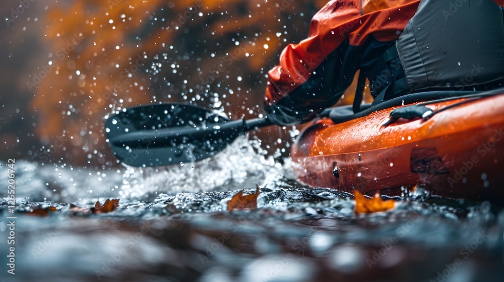 Naklejka premium Fitness in Motion: Kayaking for Strength and Agility on a Rapid River