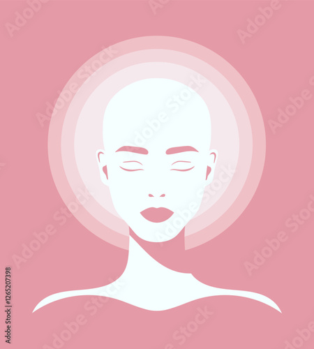 Abstract minimalist portrait of a bald female. Beautiful woman face with closed eyes silhouette. Vector illustration