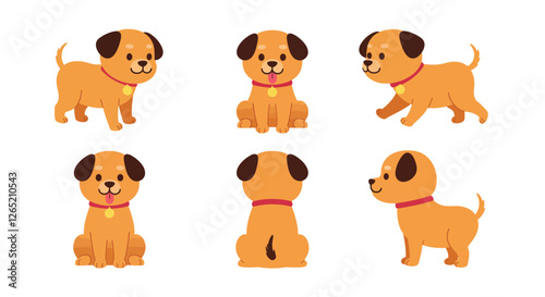 The transition shows the puppy changing from sitting to standing and turning in various directions.
