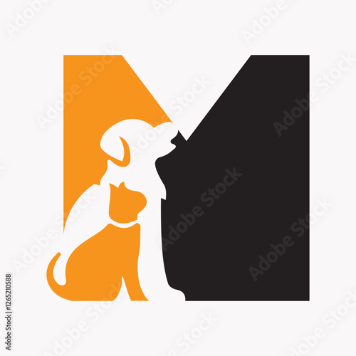 Initial Letter M Pet Care Logo Design Concept With Dog Symbol