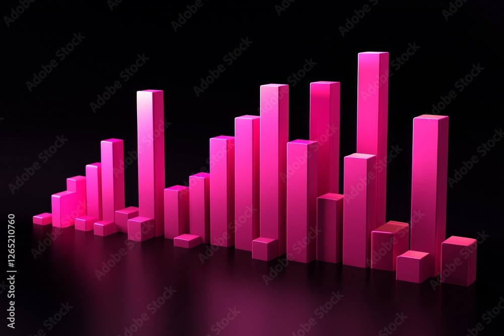 3D render of an abstract pink bar graph, simple dark background, minimalistic design 3D render of an abstract pink bar graph, simple dark background, minimalistic design