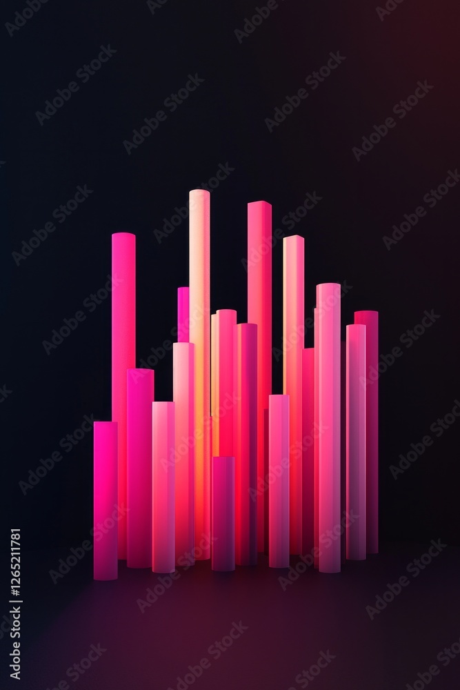 Obraz premium 3D render of an abstract pink bar graph, simple dark background, minimalistic design