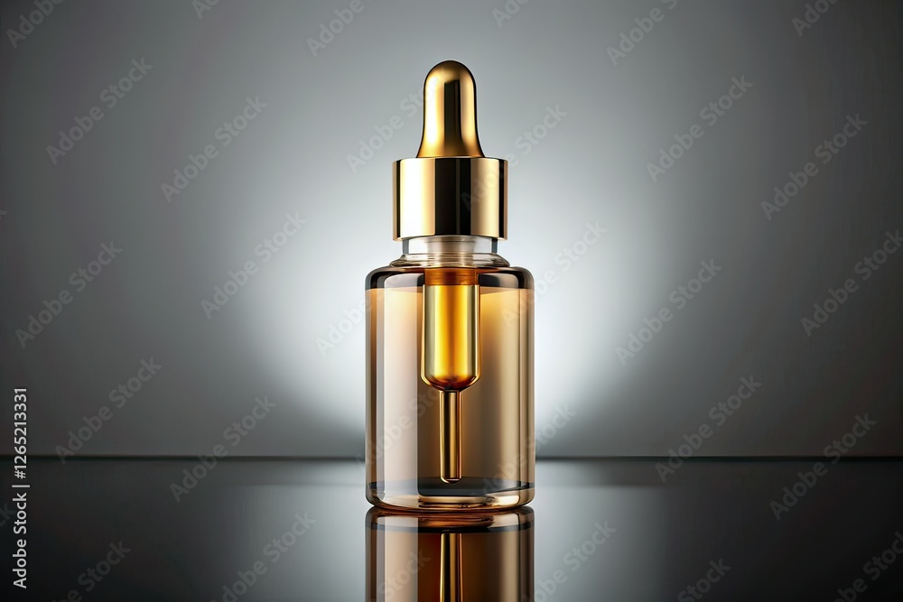 Sleek Glass Dropper Bottle Mockup - Gold Accent Cap Sleek Glass Dropper Bottle Mockup - Gold Accent Cap