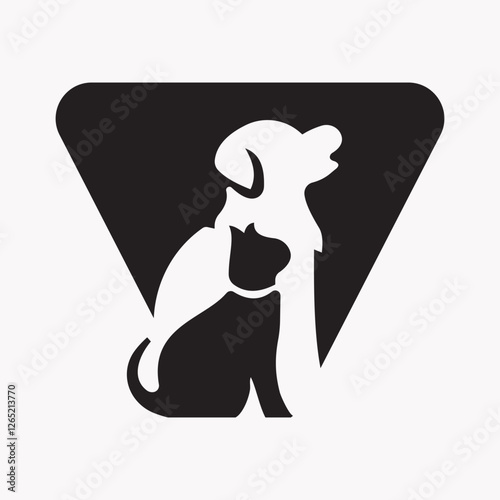 Initial Letter V Pet Care Logo Design Concept With Dog Symbol