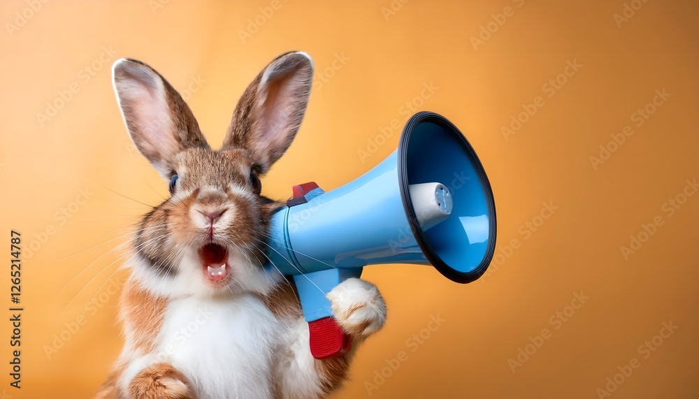 Fototapeta premium Easter Cool Rabbit with Sunglasses and loudspeaker Against a Vibrant Background. Ai Generated