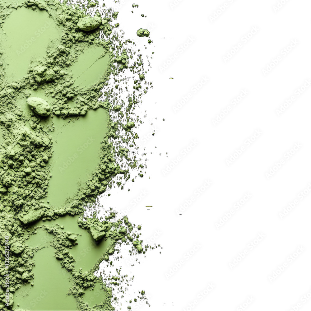 Obraz premium Pile Green matcha powder top view with copy space isolated on transparent background
