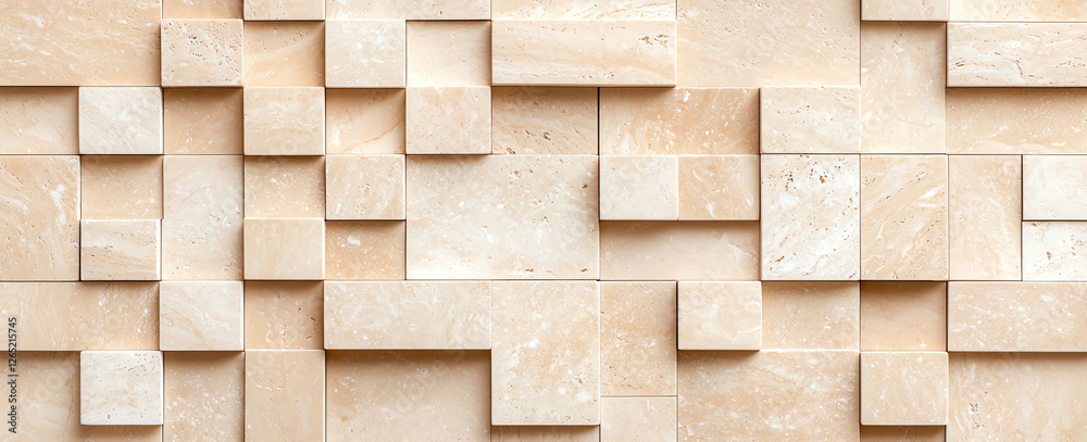 Beige travertine texture background with modern geometric pattern, showcasing blend of smooth and rough surfaces, perfect for interior design projects Beige travertine texture background with modern geometric pattern, showcasing blend of smooth and rough surfaces, perfect for interior design projects