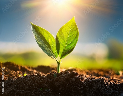 new green foliage sprouting in soil under the radiant warmth of the sun photo