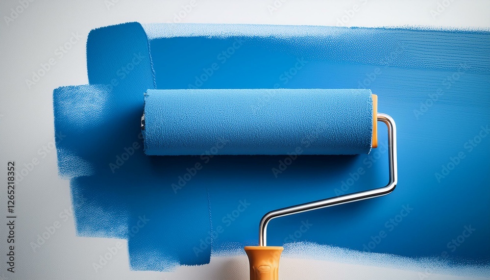 Obraz premium painting a white wall blue with a paint roller creates a vibrant contrast