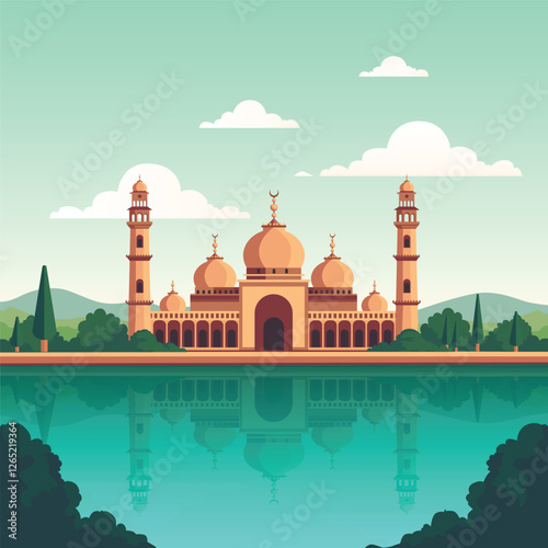 cartoon illustration islamic mosque scenery vector design
