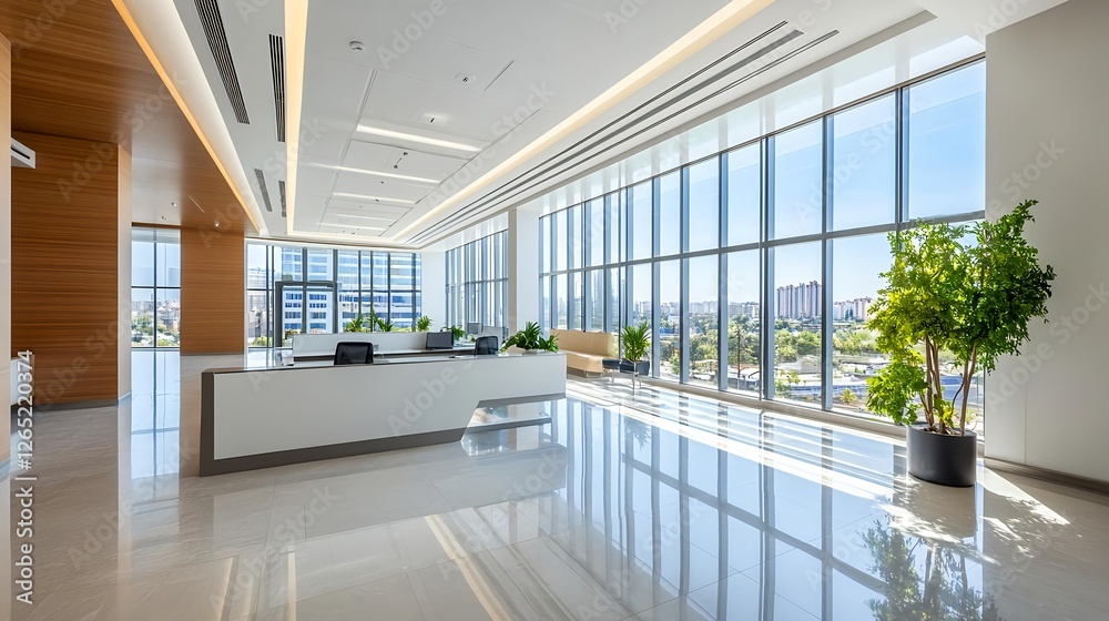 Fototapeta premium Modern Office Lobby Reception Interior Design - Modern minimalism