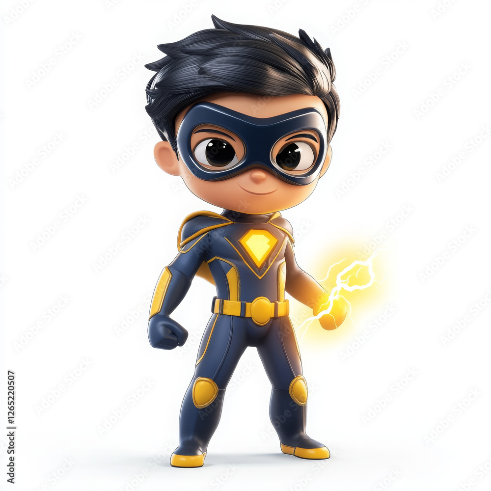 Determined superhero kid shows power with lightning Determined superhero kid shows power with lightning